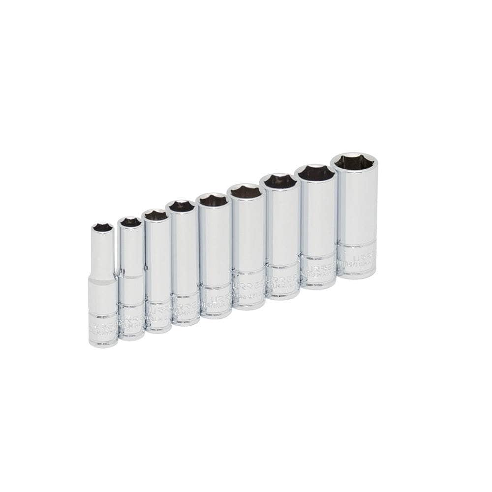 47202 Juego de 9 dados largos métricos cuadro de 1/4", 6 puntas, en riel, cod.47202 Urrea Urrea