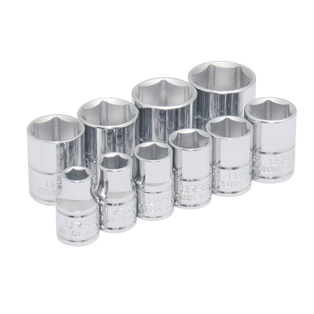 52122 Juego de 10 dados en pulgadas cuadro de 3/8", 6 puntas, en riel, cod.52122 Urrea Urrea