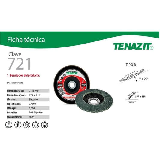 721 Tenazit 721, Disco Laminado Grano 60, 7 Pulgadas, Austromex MARINOS DEL GOLFO
