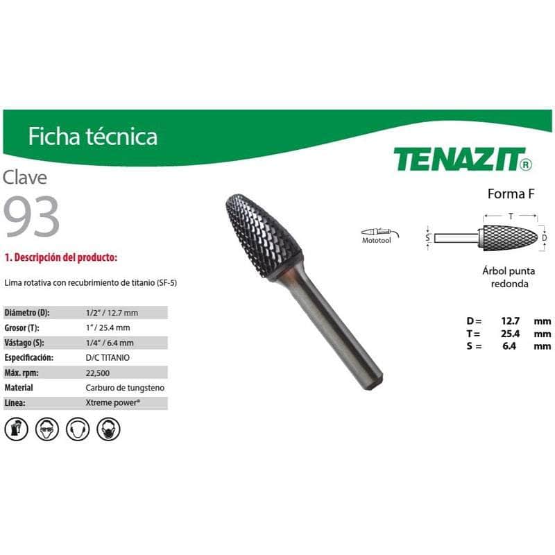 93 Tenazit 93 Lima Rotativa Xtreme-power Sf-5 De 1/2 X 1 PuLG New MARINOS DEL GOLFO