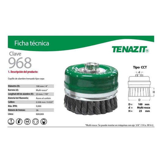 968 Tenazit 968 Cepillo Copa Trenzada Acero Carbon De 4 Pulgadas MARINOS DEL GOLFO