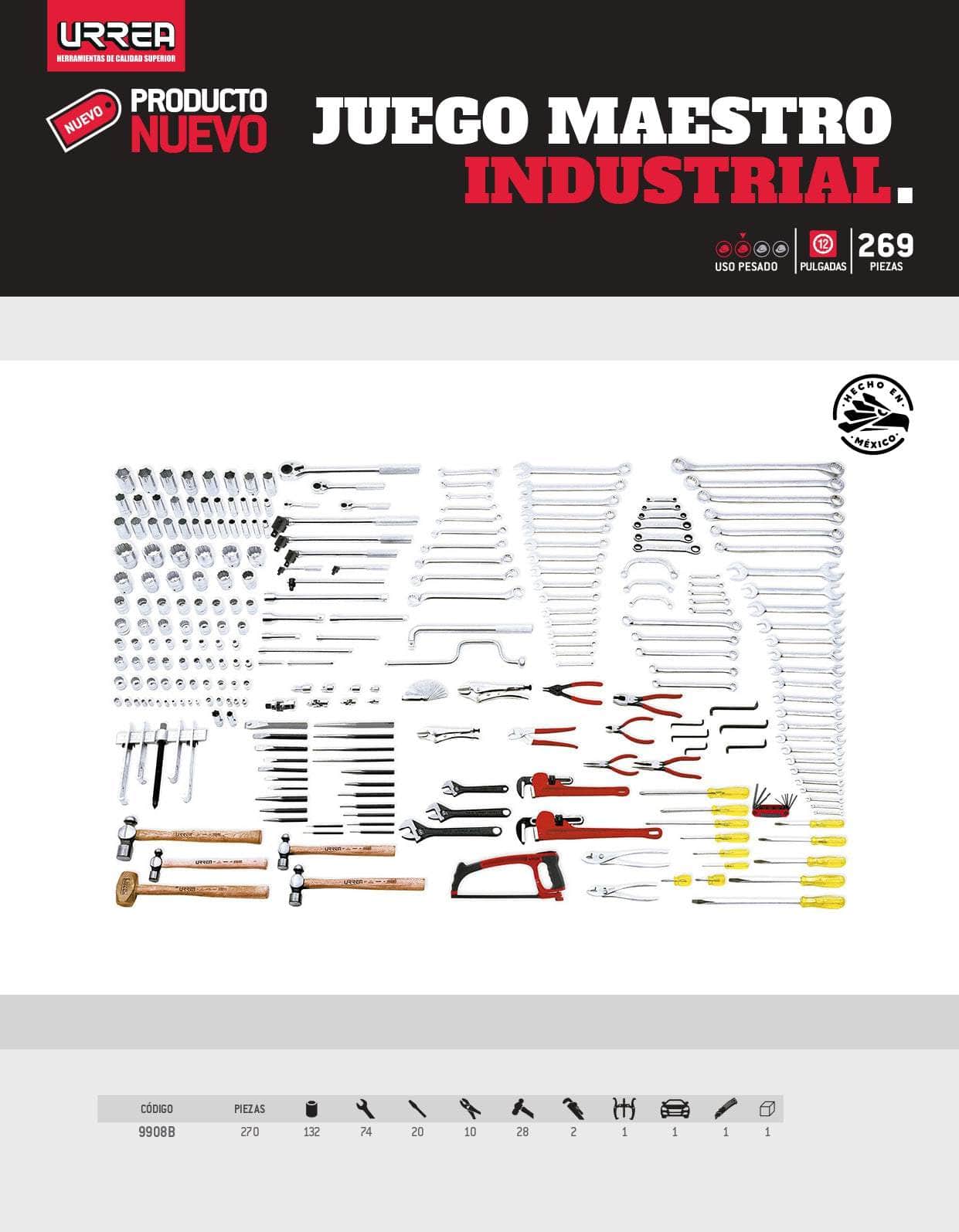 9909 Juego maestro industrial en pulgadas 269 piezas, sin gabinete, cod. 9909 Urrea Urrea