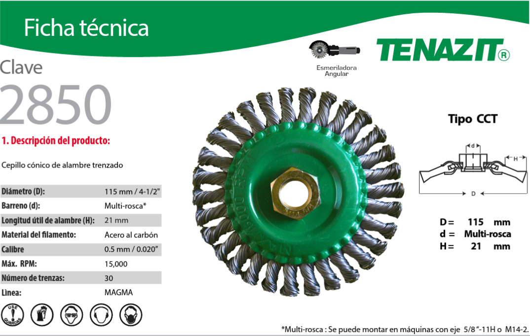 Austromex 2850, Cepillo cónico Alambre trenzado de 4-1/2" calibre 0.020" AUSTROMEX
