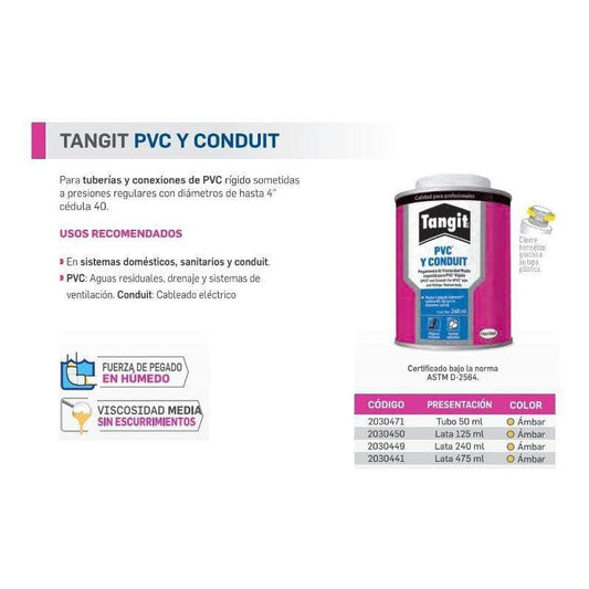 CE69240C Cemento Tangit Pvc Y Conduit De 240ml, Sanitario, Azul GRUPO TMG