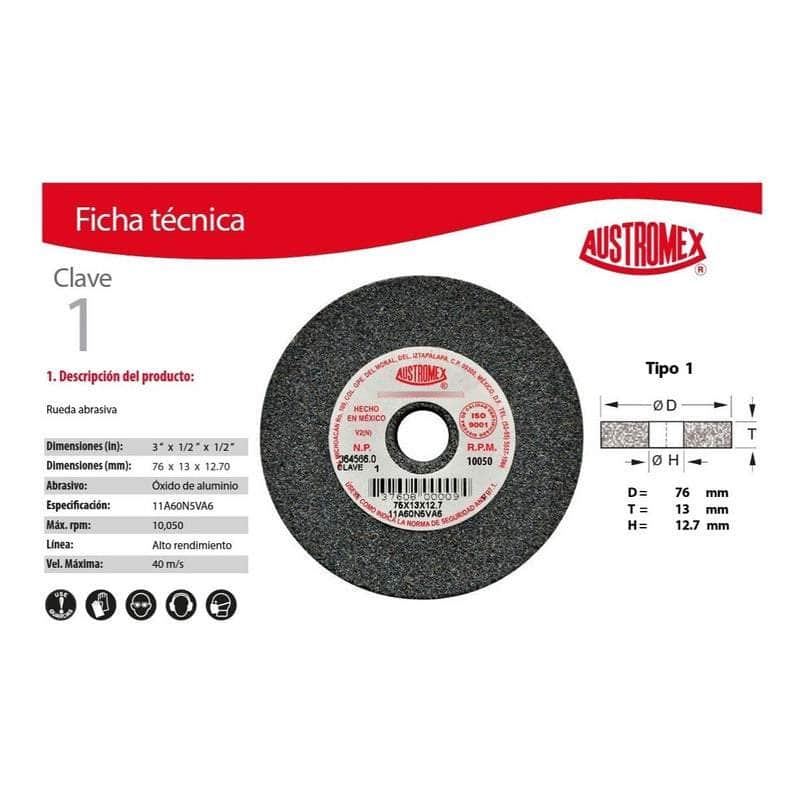 clave-1 Austromex Clave 1, Rueda Abrasiva Grano 60 Medio, 3 Pulgadas MARINOS DEL GOLFO