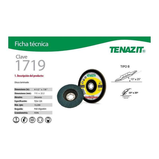 CLAVE-1719 Tenazit Clave 1719, Disco Laminado Grano 120, 4-1/2 Pulgadas MARINOS DEL GOLFO