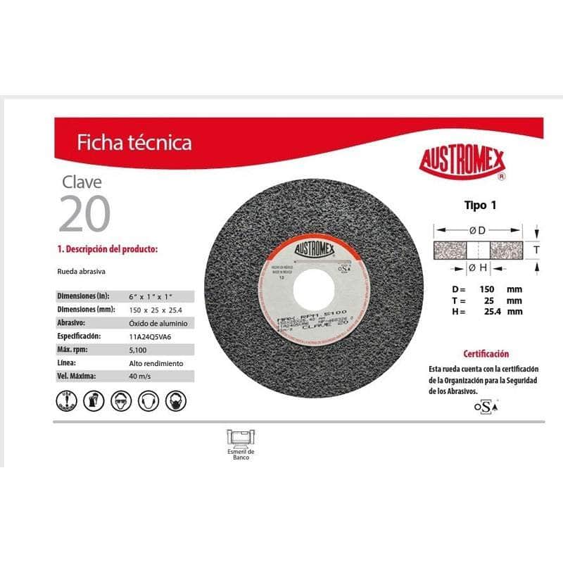 CLAVE-20 Austromex Clave 20, Rueda Esmeril Para Acero De 6 Pulgadas MARINOS DEL GOLFO
