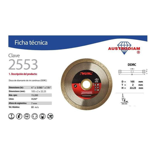 CLAVE-2553 Austromex 2553 Disco Diamante Rin Continuo Hum 4-1/2 Pulgada MARINOS DEL GOLFO