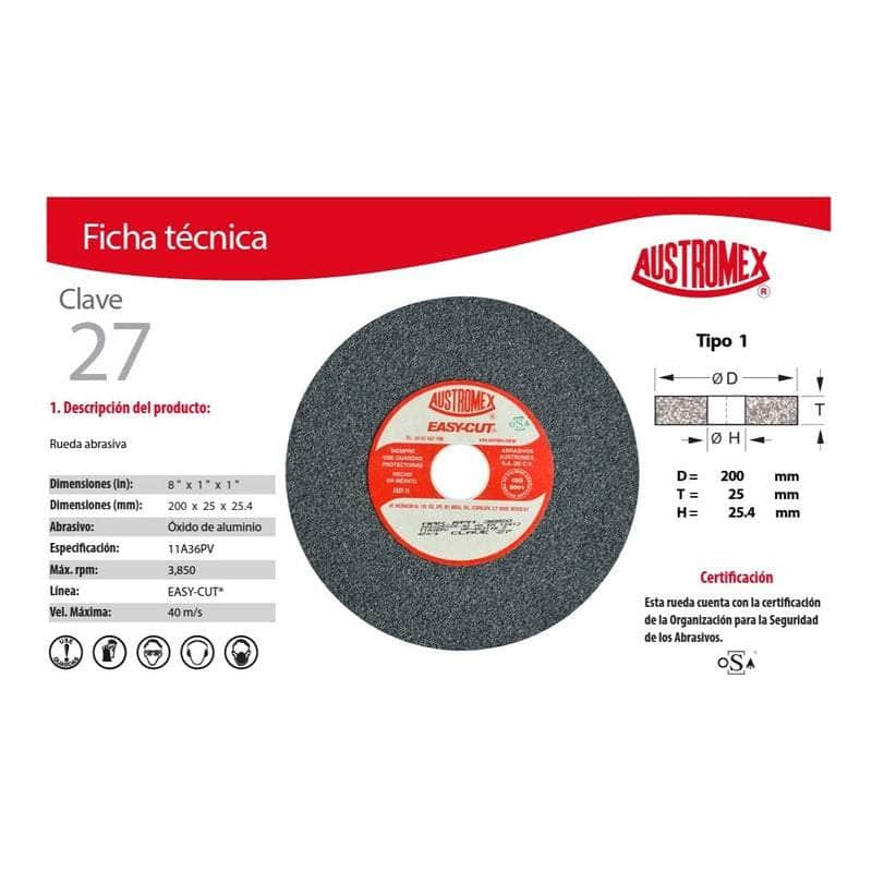 clave-27 Austromex Clave 27, Rueda Abrasiva Grano 36 De 8 Pulgadas MARINOS DEL GOLFO