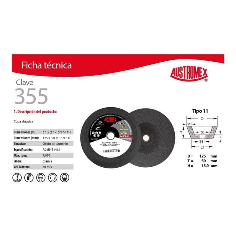CLAVE-355 Austromex Clave 355 Copa Para Desbaste De Metal De 5 Pulgada MARINOS DEL GOLFO