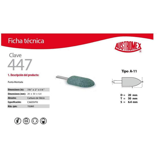 clave-447 Austromex Clave 447, Punta Montada Verde Tipo A, 7/8 Pulgada MARINOS DEL GOLFO