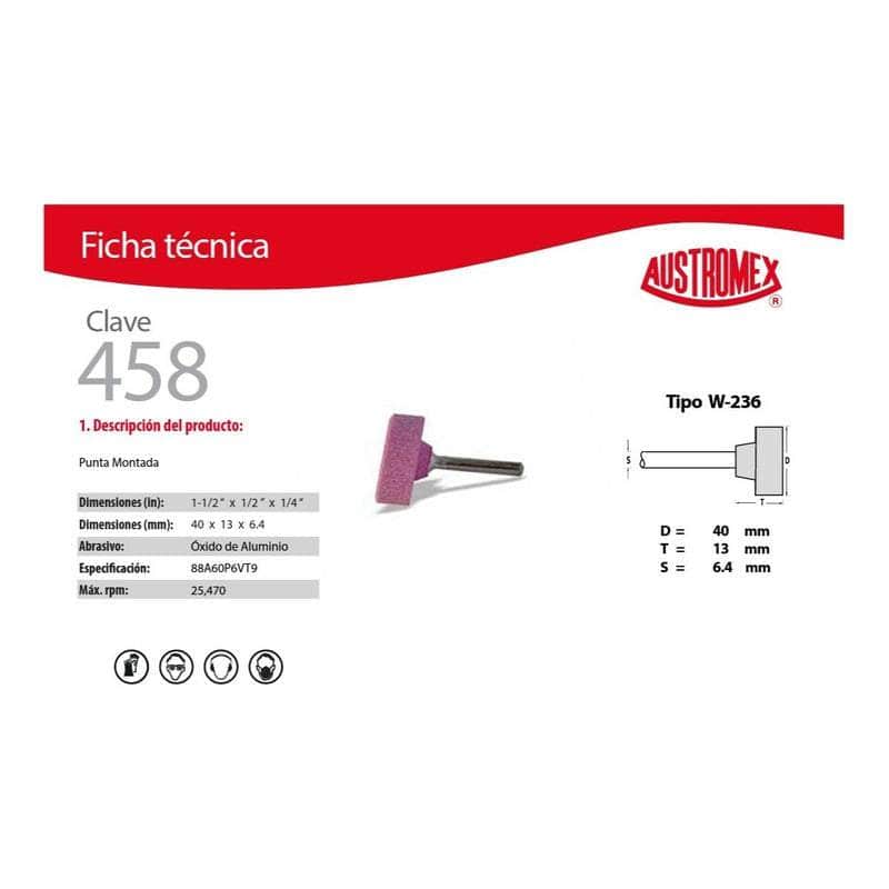 CLAVE-458 Austromex Clave 458, Punta Montada Rosada Tipo W, 1-1/2 PuLG MARINOS DEL GOLFO