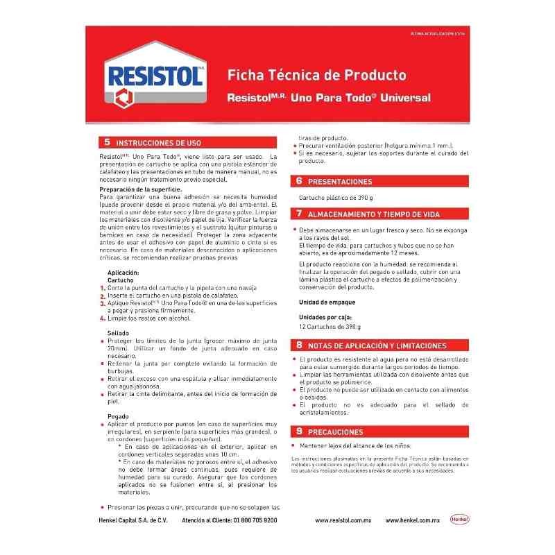 DORP02D Resistol Uno Para Todo Universal De 390grs, No Mas Clavos GRUPO TMG