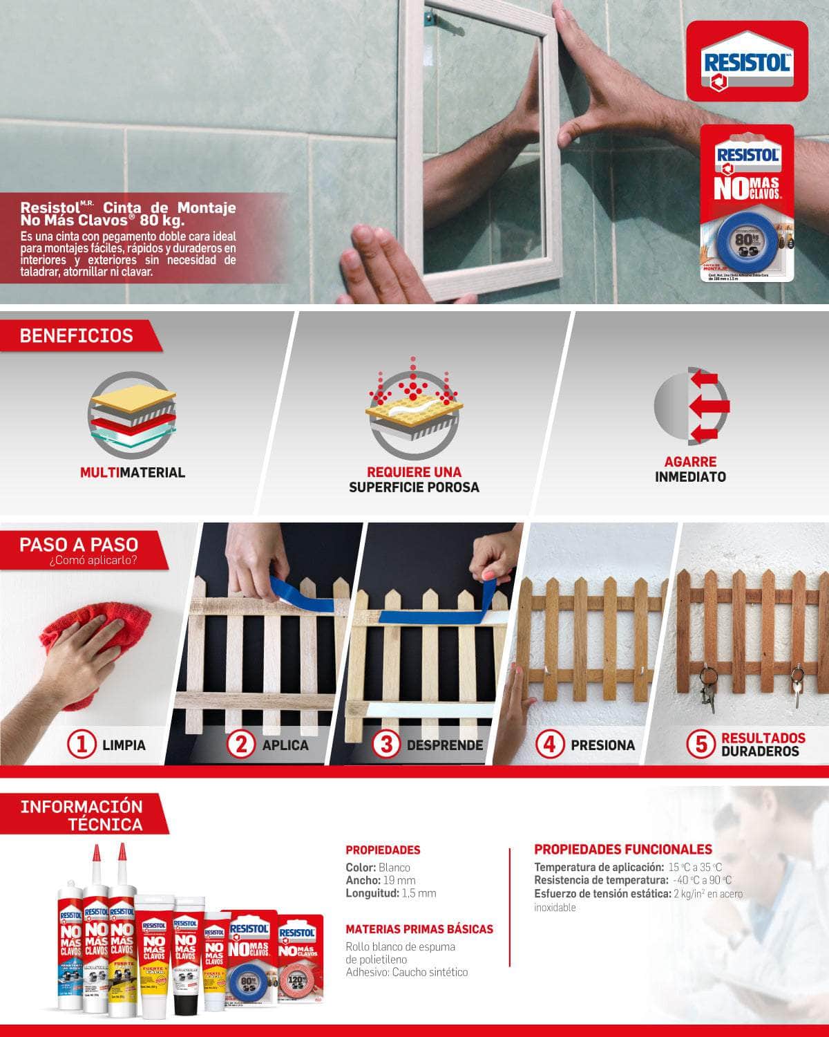 HENKEL-1692997 Resistol No Ma Clavos Cinta 80kg (1692997) RESISTOL