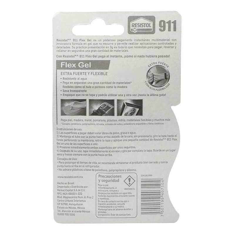 INSRP3 Resistol 911 Flexgel, Pegamento Instantaneo, 3gr (kola Loka) GRUPO TMG