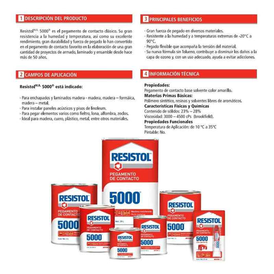 LAMPA1 Pegamento Resistol 5000, Amarillo, Lata De 1 Litro GRUPO TMG