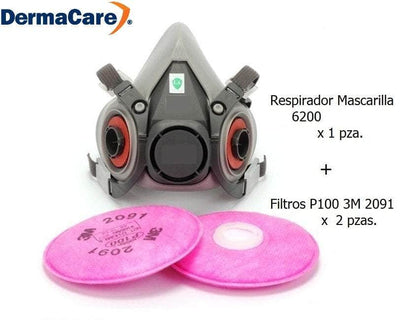 Respirador Media Cara Dermacare 6200 con Filtros 3M 2091 DERMACARE