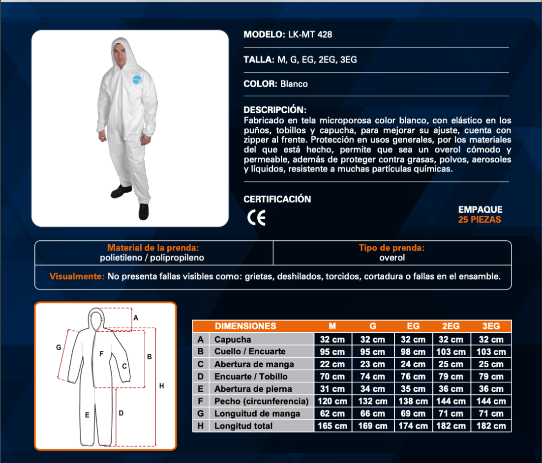 OVEROL DERMACARE TIPO TYVEK TALLA MEDIANA DERMACARE