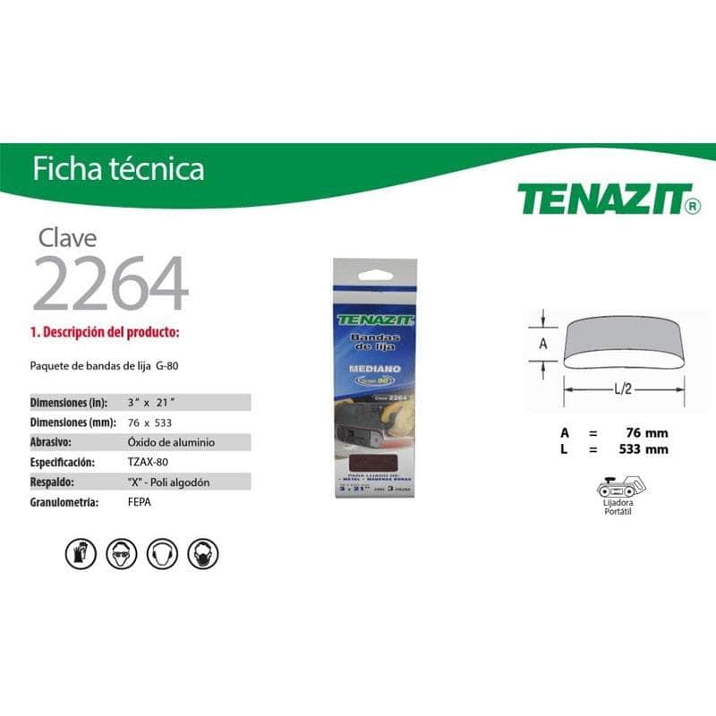 PAQUETE-2264 Tenazit 2264, Paquete 3 Bandas De Lija G-80, 3 X 21 Pulgada New MARINOS DEL GOLFO