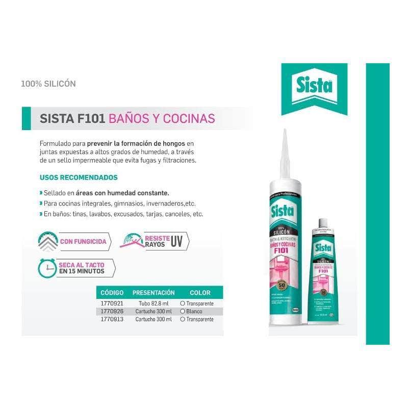 SE82101S Sellador Sista F101 Baños Y Cocinas, Color Blanco, 300ml GRUPO TMG