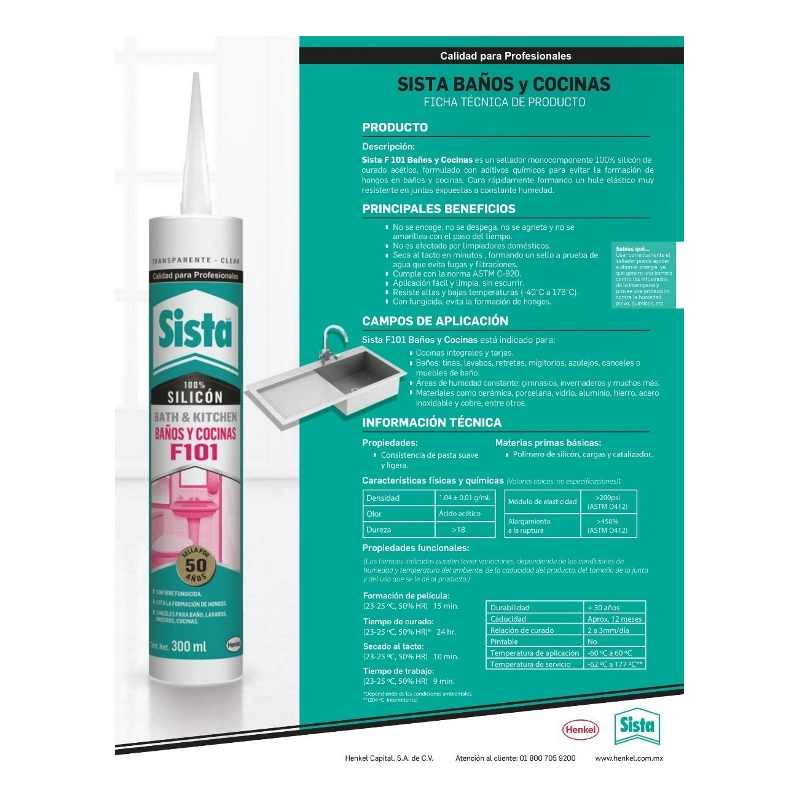 SE82101S Sellador Sista F101 Baños Y Cocinas, Color Blanco, 300ml GRUPO TMG