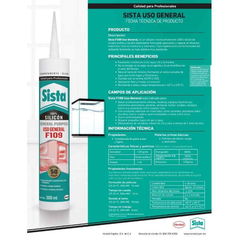 SI82109S Silicon Sista F109 Uso General, Blanco, Cartucho De 300ml GRUPO TMG
