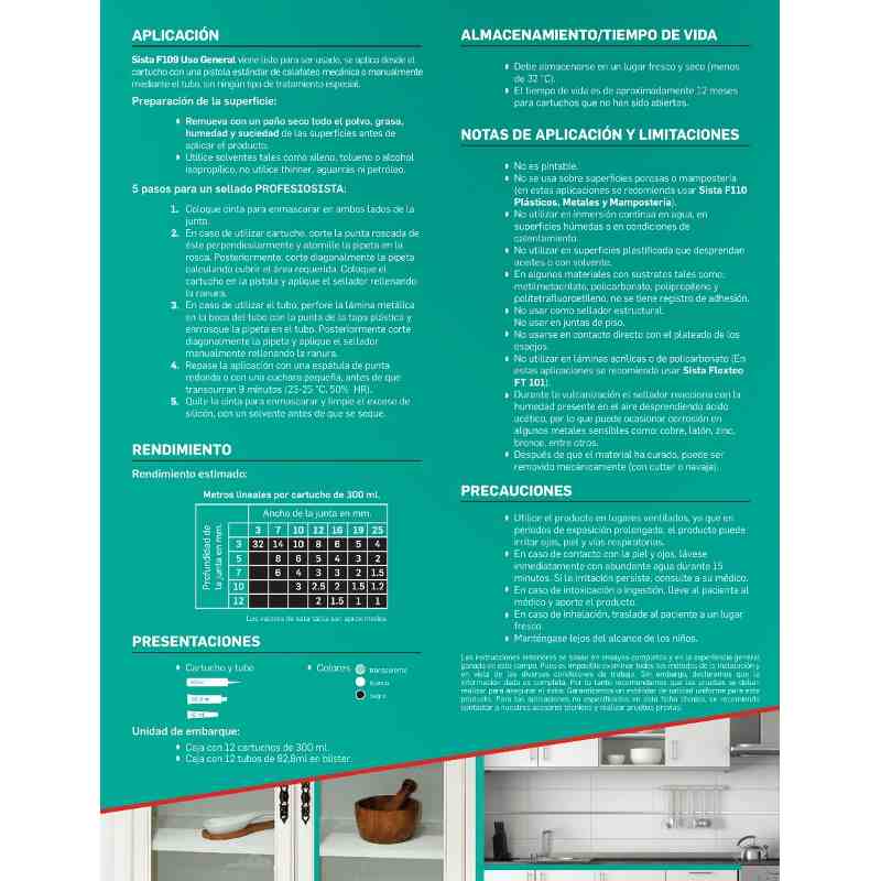 SI82109S Silicon Sista F109 Uso General, Blanco, Cartucho De 300ml GRUPO TMG