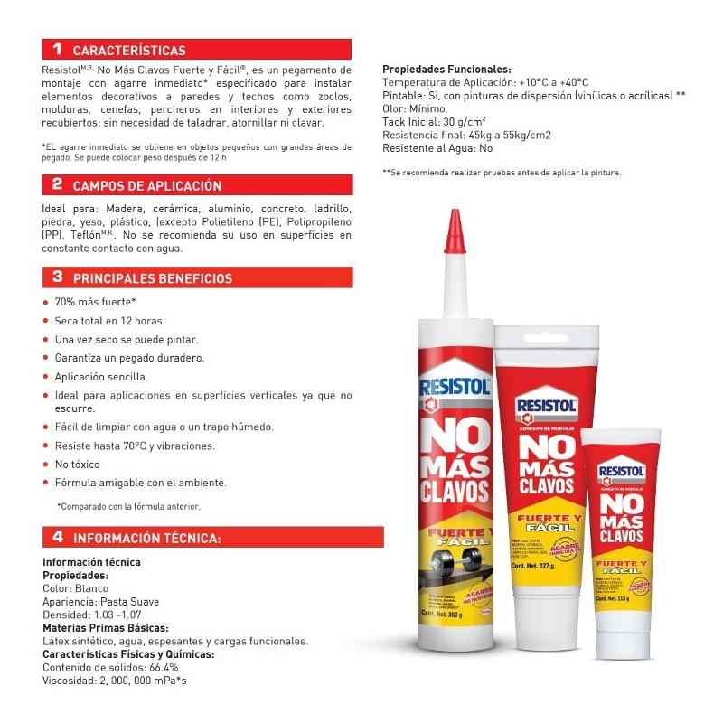VRM06Y-1 Resistol No Mas Clavos, Fuerte Y Facil, Tubo De 227gr RESISTOL