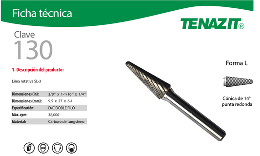 Austromex-130 Tenazit 130 Lima rotativa tipo SL-3 de 3/8 x 1-1/16 x 1/4 Austromex AUSTROMEX