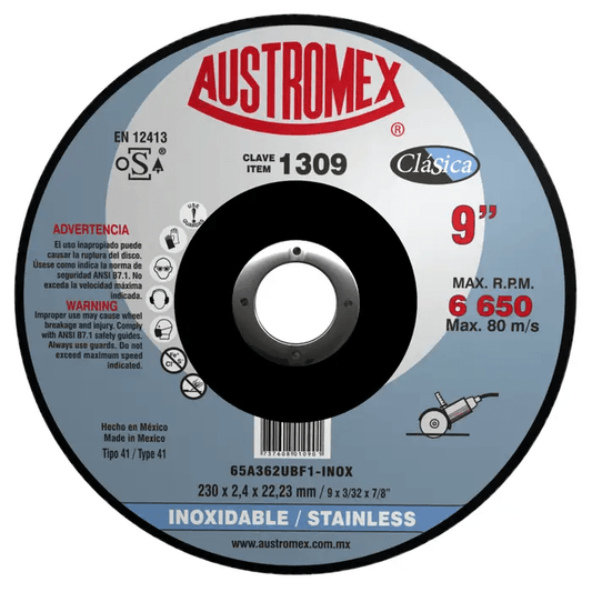 Austromex-1309 Austromex 1309 Disco abrasivo para corte fino de Inoxidable de 9" x 5/64" x 7/8" AUSTROMEX