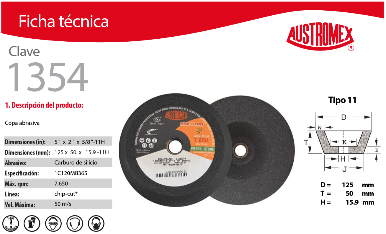 Austromex-1354 Austromex 1354 Copa Abrasiva para Marmol Acabado Fino, 5"x 2" x 5/8" AUSTROMEX