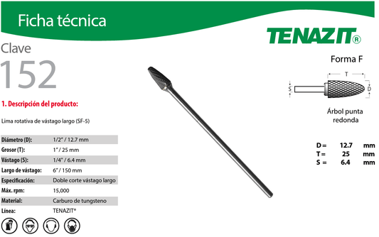 Austromex-152 Tenazit 152 Lima rotativa tipo SF-5/L6 de 1/2 x 1 x 1/4 Austromex AUSTROMEX