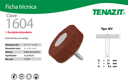 austromex-1604 Tenazit 1604 Rueda de Fibra con Vástago Grano Medio de 2" x 1" x 1/4" Austromex AUSTROMEX
