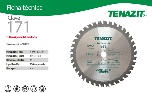 Austromex-171 Tenazit 171 Sierra para corte de acero de 7-1/4", 38 dientes AUSTROMEX