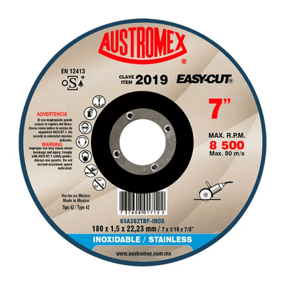 Austromex-2019 Austromex 2019 Disco para Corte de Acero Inoxidable de 7" x 1/16" x 7/8" AUSTROMEX