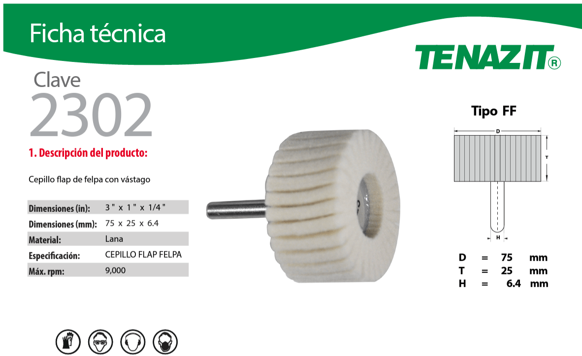 AUSTROMEX-2302 Tenazit 2302, Cepillo Flap de Felpa para pulido de 3" x 1" x 1/4" , Austromex AUSTROMEX