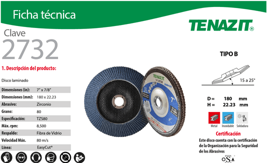 Austromex 2732 Tenazit 2732 Disco laminado grano 80 de 7" x 7/8" Austromex AUSTROMEX