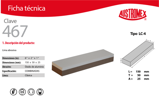 Austromex-467 Austromex 467 Lima para Afilar y Asentar Filos de 6" x 2" x 1" AUSTROMEX