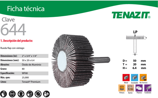 Austromex-644 Tenazit 644 Rueda Flap para Inoxidable Grano 80 de 2" x 3/4" x 1/4" AUSTROMEX