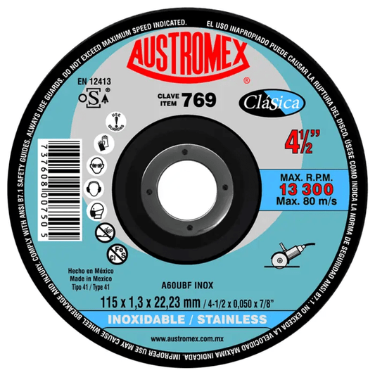 Austromex-769 Austromex 769 Disco para corte de Inoxidable de 4-1/2" x 0.04" x 7/8" Tipo 41 AUSTROMEX