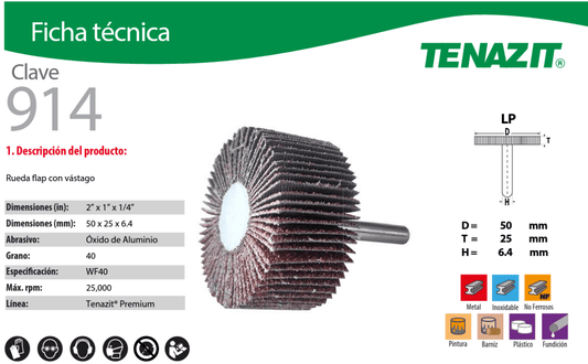 austromex-914 Austromex 914 Rueda Flap con Vastago Grano 40 de 2" x 1" x 1/4" AUSTROMEX