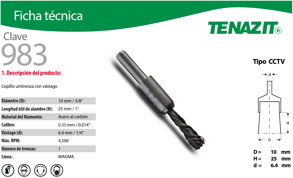 Austromex 983 Tenazit 983 Cepillo trenzado con vástago de 3/8" x 0.014" x 1/4" Austromex AUSTROMEX