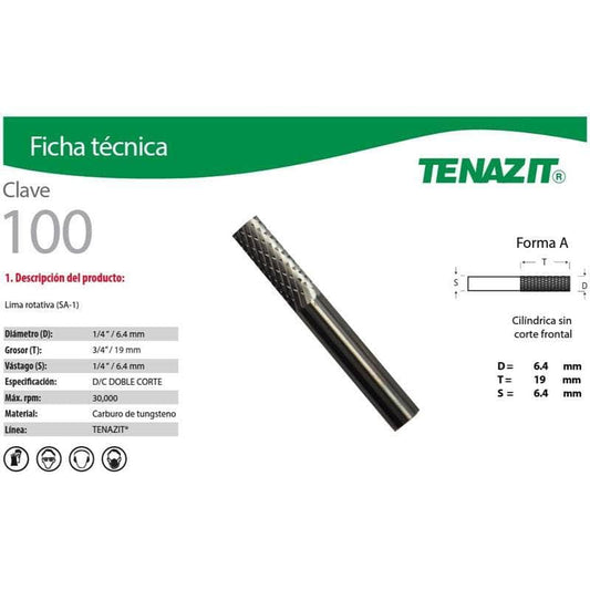100 Tenazit 100 Lima Rotativa Cilíndrica Sin Corte Frontal Sa-1 New MARINOS DEL GOLFO
