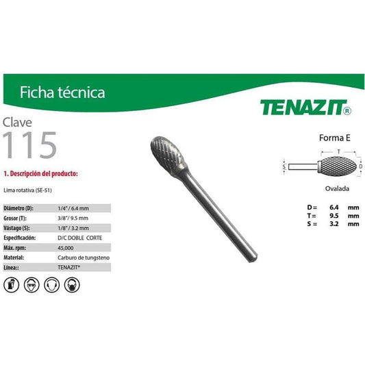 115 Tenazit 115, Lima Rotativa Ovalada Se-51 De 1/4 X 3/8 PuLG New MARINOS DEL GOLFO