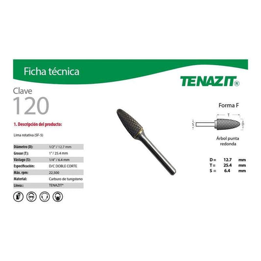 120 Tenazit 120 Lima Rotativa Punta Redonda Sf-5 De 1/2 X 1 PuLG New MARINOS DEL GOLFO