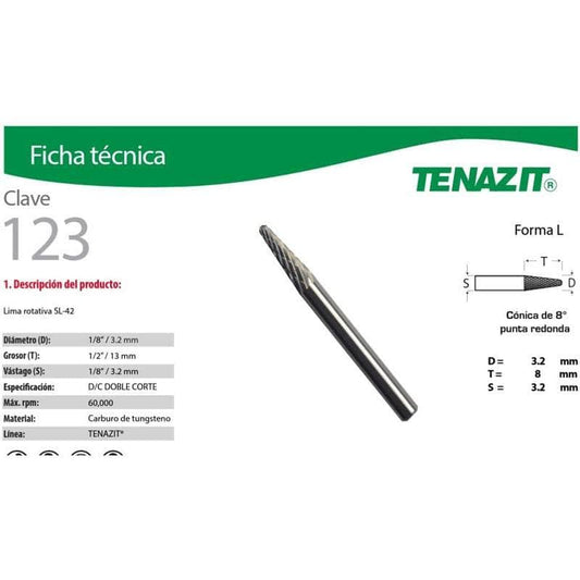123 Tenazit 123 Lima Rotativa Cónica Punta Redonda Sl-42 De 1/8 New MARINOS DEL GOLFO