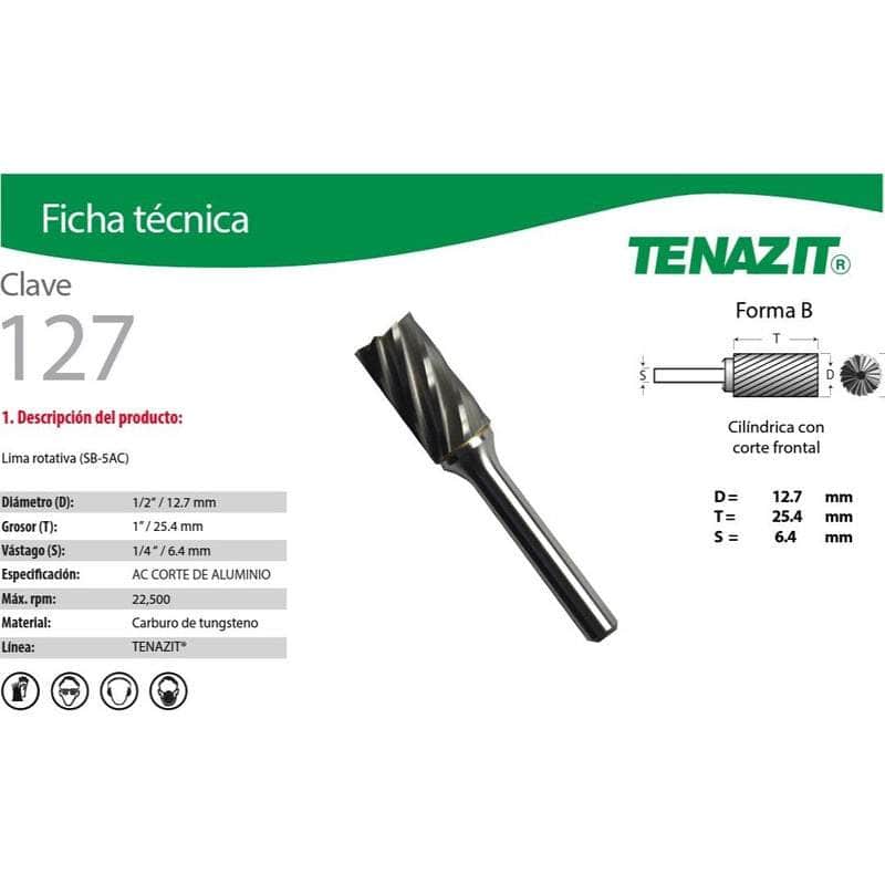 127 Tenazit 127 Lima Rotativa Cilíndrica Con Corte Frontal Sb-5 New MARINOS DEL GOLFO