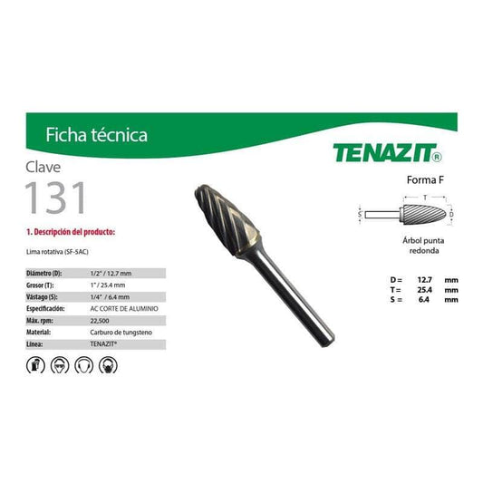 131 Tenazit 131 Lima Rotativa Árbol Punta Redonda Sf-5 De 1/2 New MARINOS DEL GOLFO