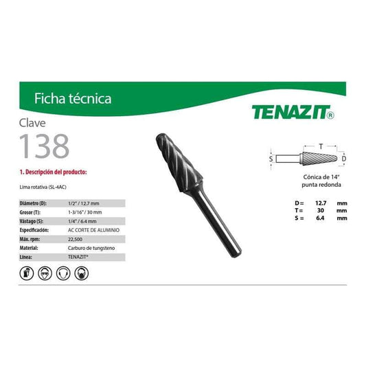 138 Tenazit 138 Lima Rotativa Forma Cónica Punta Redonda Sl-4 New MARINOS DEL GOLFO