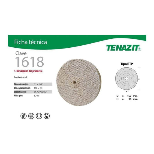 1618 Tenazit 1618 Rueda De Sisal Para Pulido De 6 X 1/2 Pulgada New MARINOS DEL GOLFO
